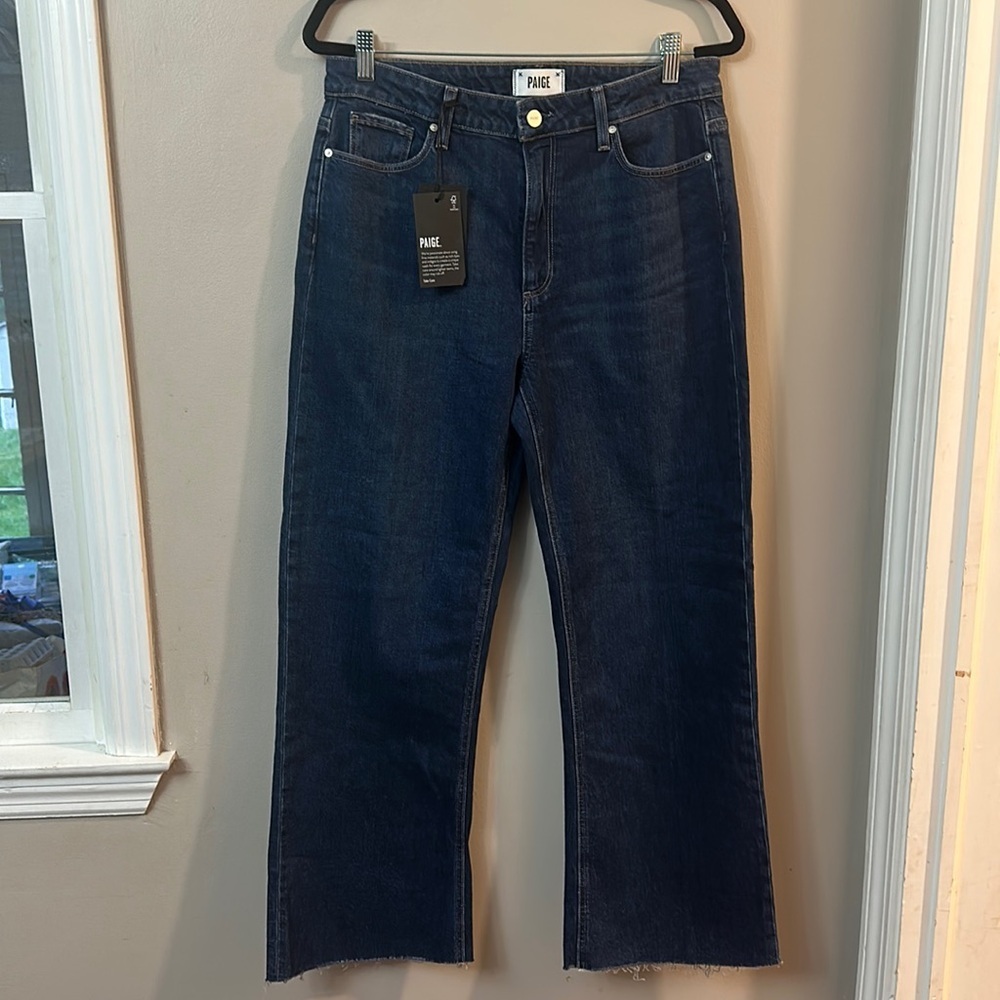 PAIGE Dark Blue High-Rise Straight Jeans